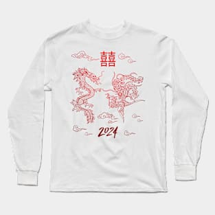 Chinese Wedding 2024 Happiness Lover Groom Bride Men Women Long Sleeve T-Shirt